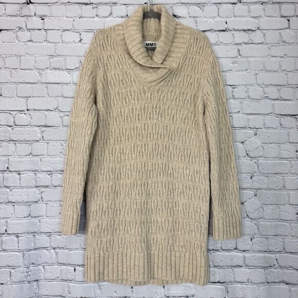 Maison Martin Margiela Dresses & Skirts - MM6 Maison Martin Margiela Cable Knit Mini Sweater Dress L Alpaca Wool Beige